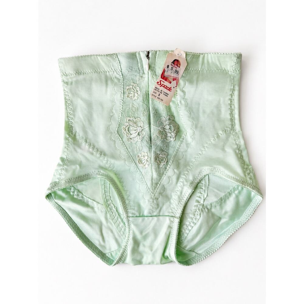 Vintage Spade High Waist Shaping Panty Girdle Front Zip Mint Green Size S NWT